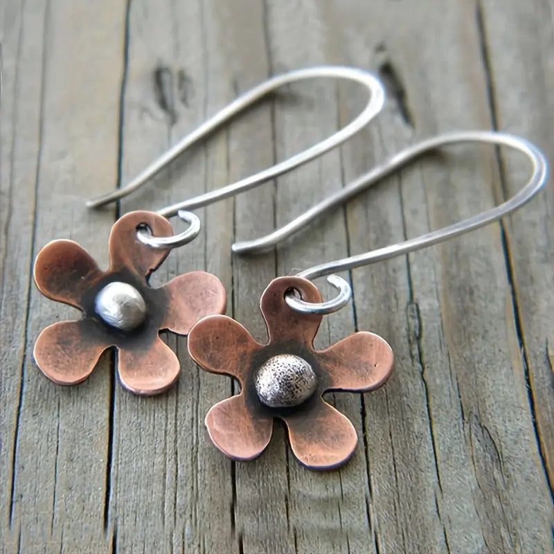 Brincos Metal Flor Minimalista Vintage Hippie Style