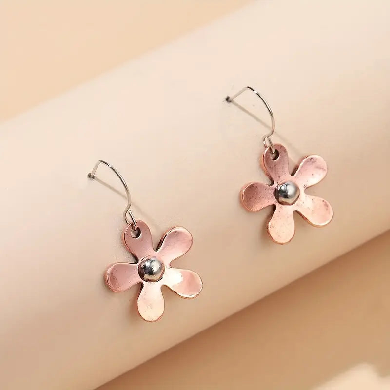 Brincos Metal Flor Minimalista Vintage Hippie Style